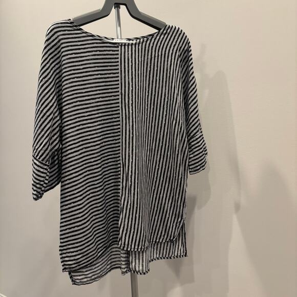 Spense Womens Sm Black White Striped Boxy Tunic Top Mixed Stripe Short Sleeve - Picture 2 of 9